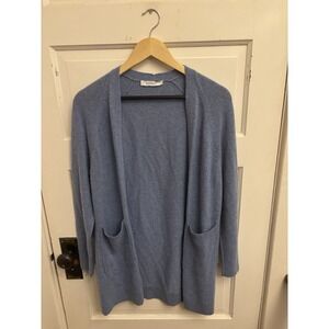 Kokun Women's Blue Cashmere Long Open Cardigan Pockets Size Small $385